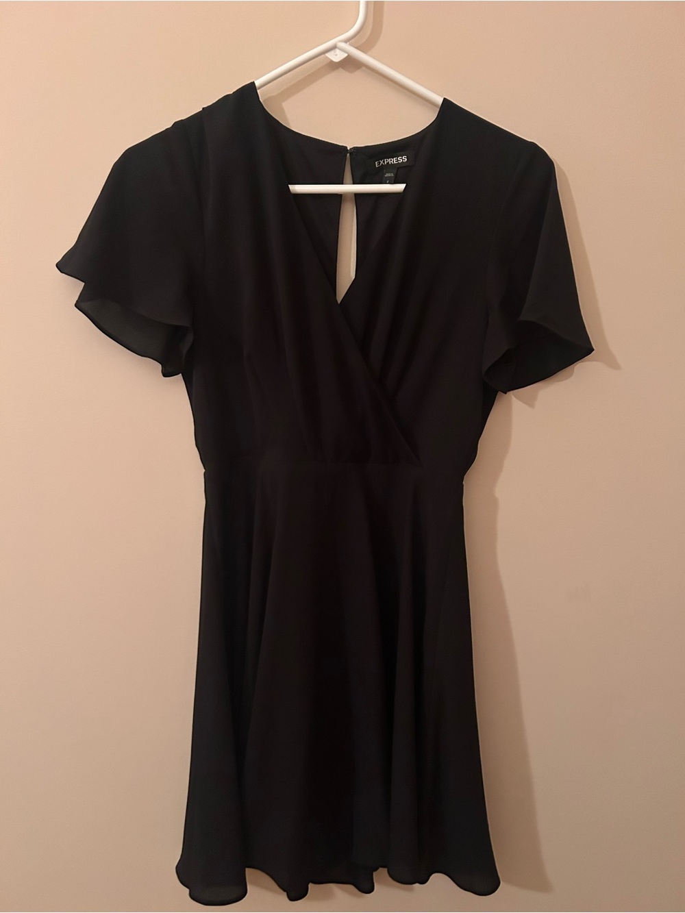 Express Black Flutter-Sleeve Faux-Wrap Dress